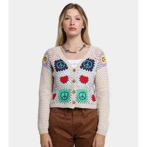 Guess Originals J Balvin Ribbed Trim Cardigan Sweater Women's Medium Cream